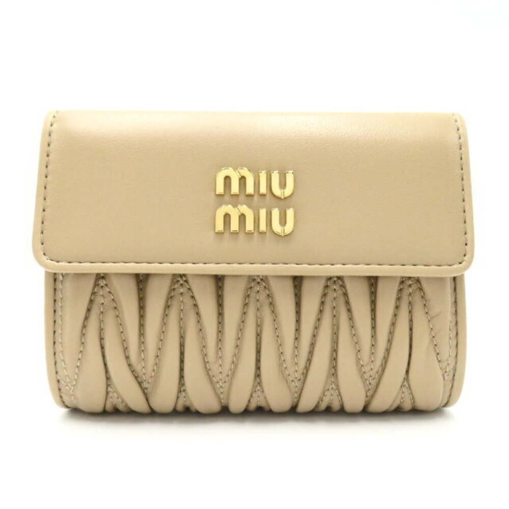 Miu Miu Matelasse Bi fold Wallet Leather Beige